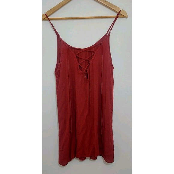 Forever 21 Juniors Size Small Dress Sundress Burgundy Rust Lace Up Rayon - Picture 5 of 12